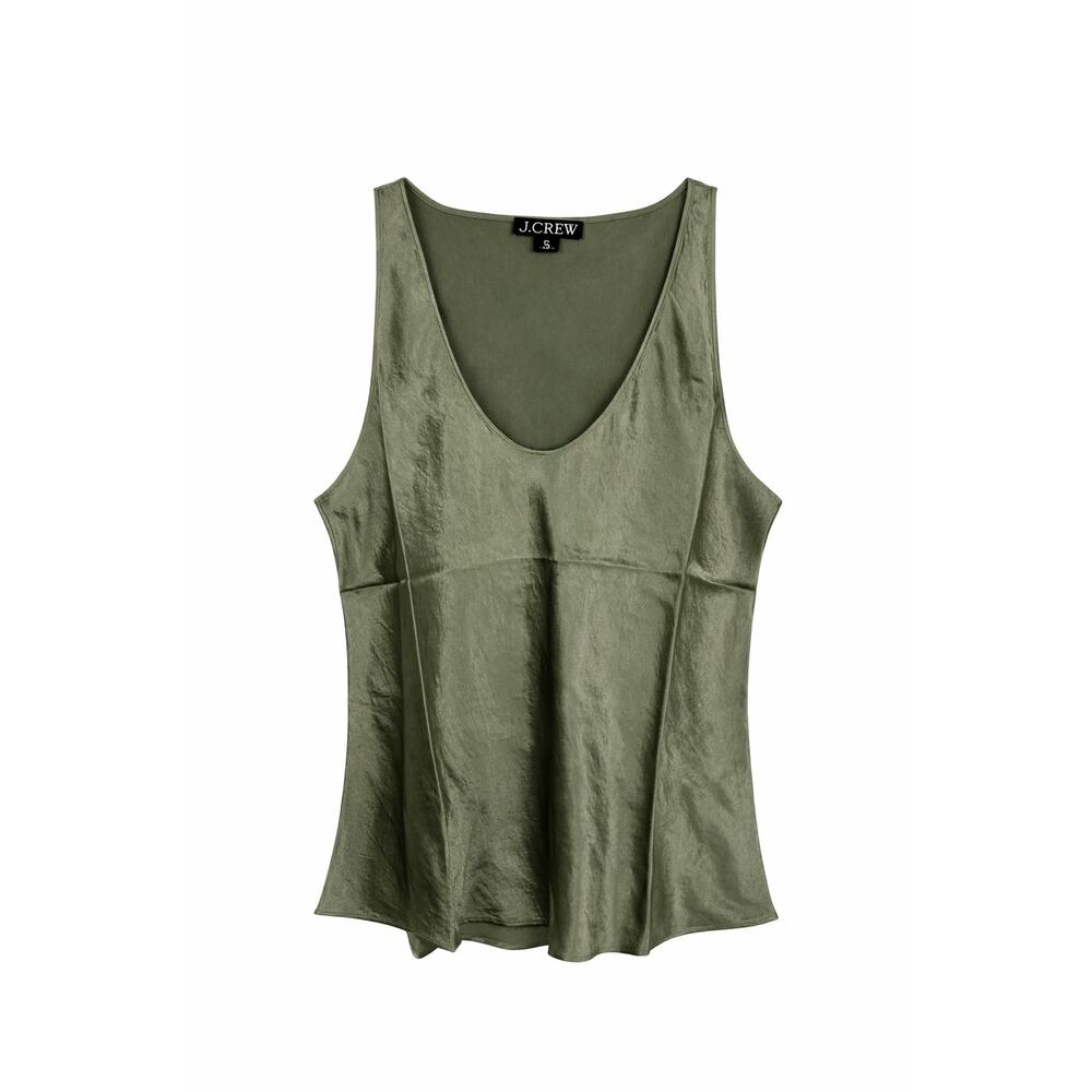 J. Crew NWT Satin Pleated Tank Large Olive Green Quiet Luxary Office Minimalist